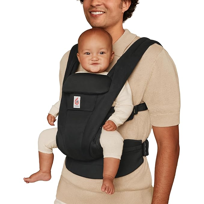Ergobaby Omni Deluxe Baby Carrier Newborn to Toddler - Breathable Baby Carriers for Summer - All-Position Carrier with Enhanced Lumbar Support & Airflow (7-45 Pounds), Cotton, Onyx Black
