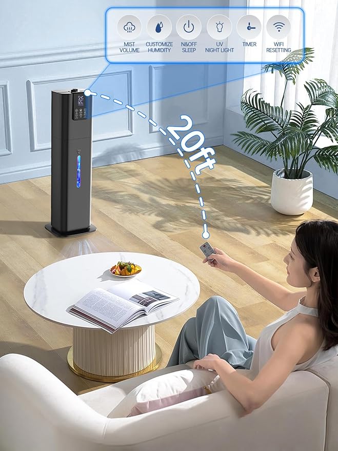 8L Smart Humidifiers for Bedroom Large Room, 2.1Gal Cool Mist Top Fill Diffuser Ambient Light, App & Remote Control, 3 Mist Modes, Quiet Humidifier for Home Office Plant (Black)