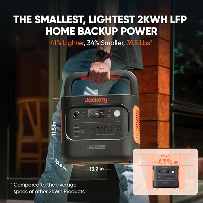 Jackery Explorer 2000 v2 Solar Generator and 500W Solar Panel, 2042Wh LiFePO4 Power Station, 2200W AC Output, 1 Hour Fast Charging for Emergencies, Power Outages, Camping