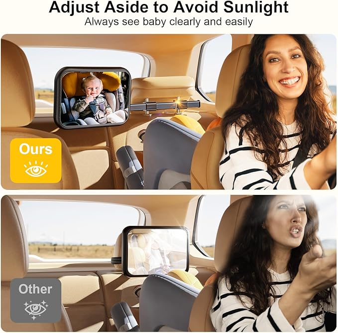 Baby Car Mirror, Stretchable 360° Caring Baby Mirror for Car Seat Rear Facing Seat Infant Shatterproof, Baby Essentials for Newborn, Crash Tested and Certified