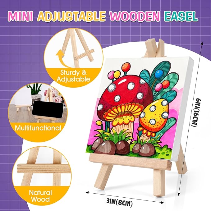 ESRICH 30Pack Mini Acrylic Paint Kit,Canvas Painting Kit,4inStretched Canva with6in Easel,Acrylic Paint Strips,Palettes,Painting Brushes,Canva and Easel Set for Kids Artists Beginner,Gift