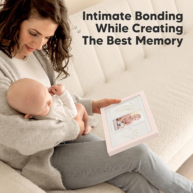 Baby Hand and Footprint Kit - Clay Handprint Keepsake Frame, Newborn Nursery Picture Frame, Personalized New Mom Gifts for Baby Shower & Registry (Petal Pink)