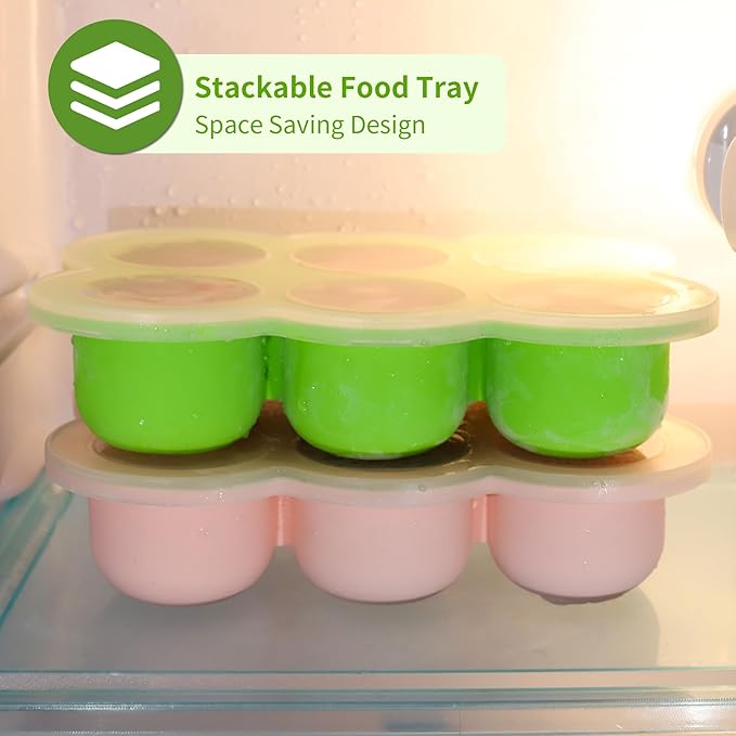 6x3oz Baby Food Freezer Tray with Clip on Lid Bright Green | Leakproof Freezer Molds Silicone Storage Container for Purees Fruits Vegetables