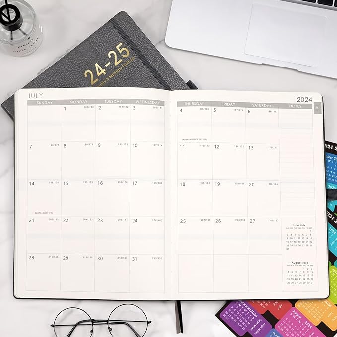 2024-2025 Planner - 2025 Planner Weekly and Monthly, Jul. 2024 - Jun. 2025, 8.5" x 11", Leather Cover Planner with Thick Paper, Back Pocket with Notes Pages - Grey