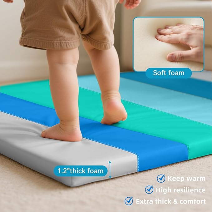 Foam Baby Play Mat: PU Leather Waterproof Kids Playmat - Trifold Floor Mat - Large Play Mat for Playpen Thick Pad Fodable Mattress Soft Toddler Mattress Infant Cushion for Preschool (Modern)