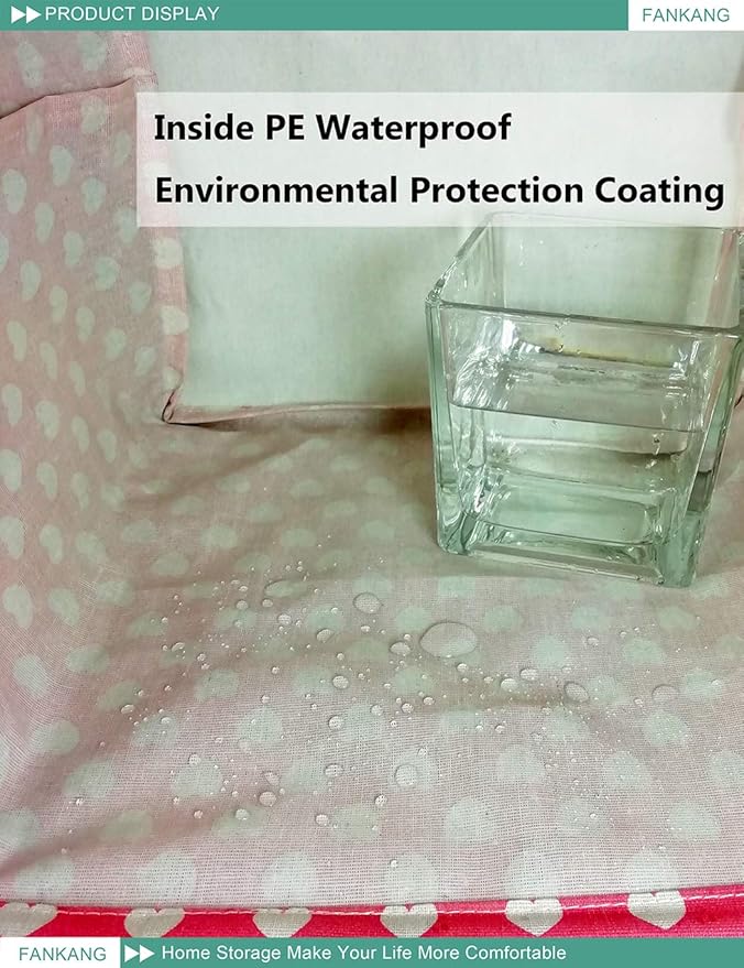 FANKANG Square Nursery Hamper Storage Bins Canvas Laundry Basket Foldable with Waterproof PE Coating Storage Baskets Gift Baskets for Children, Office, Bedroom, Clothes（Square-Pink Heart ）