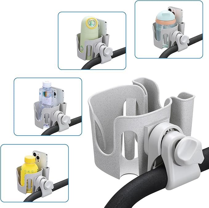 Accmor Stroller Cup Holder with Phone Holder, Bike Cup Holder, Universal Cup Holder for Uppababy Nuna Doona Strollers, 2-in-1 Cup Phone Holder for Stroller, Bike, Wheelchair, Walker, Scooter