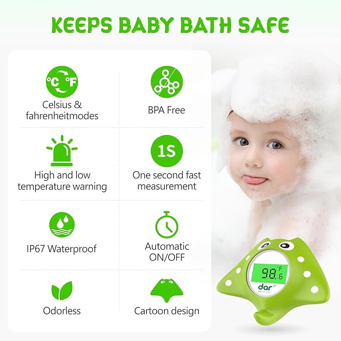 Baby Bath Thermometer, Digital Water Temperature Thermometer with 3 Color Backlit and Temperature Warning, Safety Bath Tube Thermometers Floating Toy for Infant, Toddler