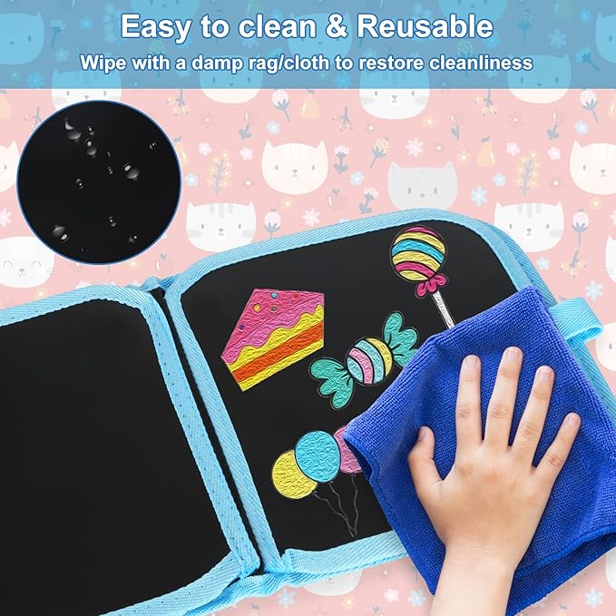 Erasable Doodle Set for Kids - Magic Drawing Book With 12 Watercolor Pens, 14 Pages - Road Trip Car Game Writing Painting Set for Boys and Girls (Arch Bridge Cat)