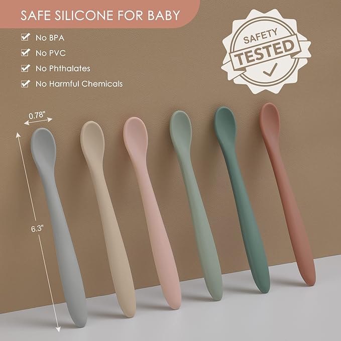 6-Piece Silicone Baby Feeding Spoons, First Stage Infant Spoons, Soft-Tip Easy on Gums I Baby Training Spoon | Infant Utensils Feeding Supplies, Dishwasher & Boil-proof