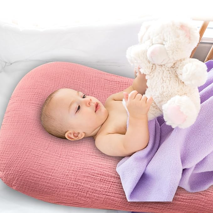 Hooyax Muslin Baby Lounger Cover Soft Organic Cotton Slipcover Fits Newborn Lounger for Baby Boys and Girls (Flesh Pink)