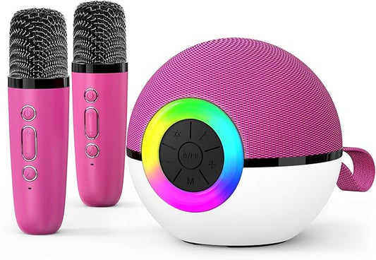 goopow Mini Karaoke Machine Speaker for Kids Adults, Portable Bluetooth Microphone Song Toys with LED Light, Best Chritmas Birthday Festival Gift for 3 4 5 6 7 8+ Year Old Girls Boys (Hotpink-2MIC)