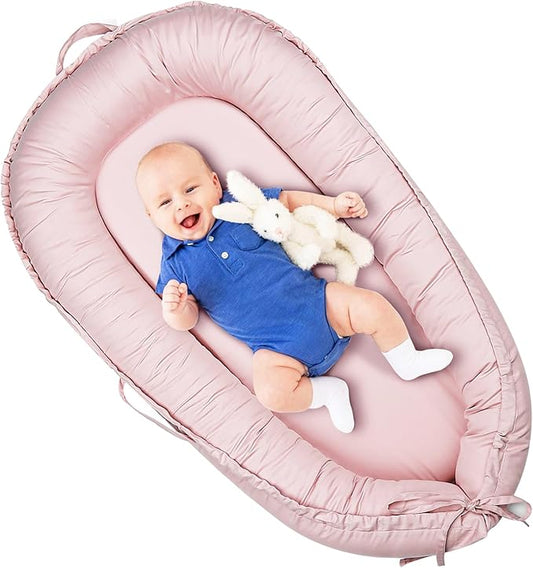 Baby Lounger Cover Only for Newborns, 100% Cotton Soft Portable Baby Nest Lounger Cover, Breathable Infant Lounger Replacement Cover, Lounger Pillow Cover Fit for Snuggle Me, Cover Only(Pink)