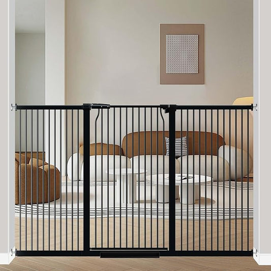 40.5" Extra Tall Baby Gate for Doorway, 72.3"-74.1" Extra Wide Long Pet Gate, No Drill Pet Safety Barrier Metal, Pressure Mounted Safety Child Gate for Stairs Walk Thru Kids or Pet Black