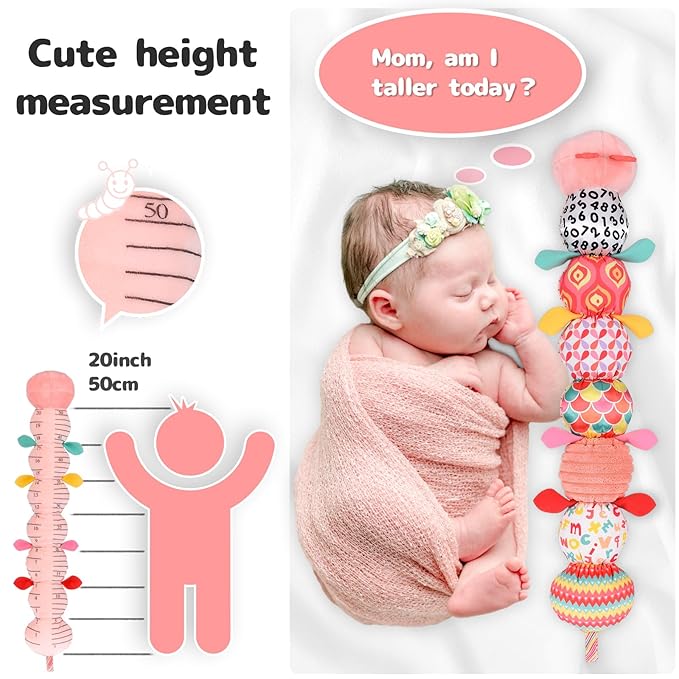 Infant Baby Musical Stuffed Animal Activity Soft Toys with Multi-Sensory Crinkle, Rattle and Textures for 0-3-6-12 Months Developmental Toys, Caterpillar, Pink