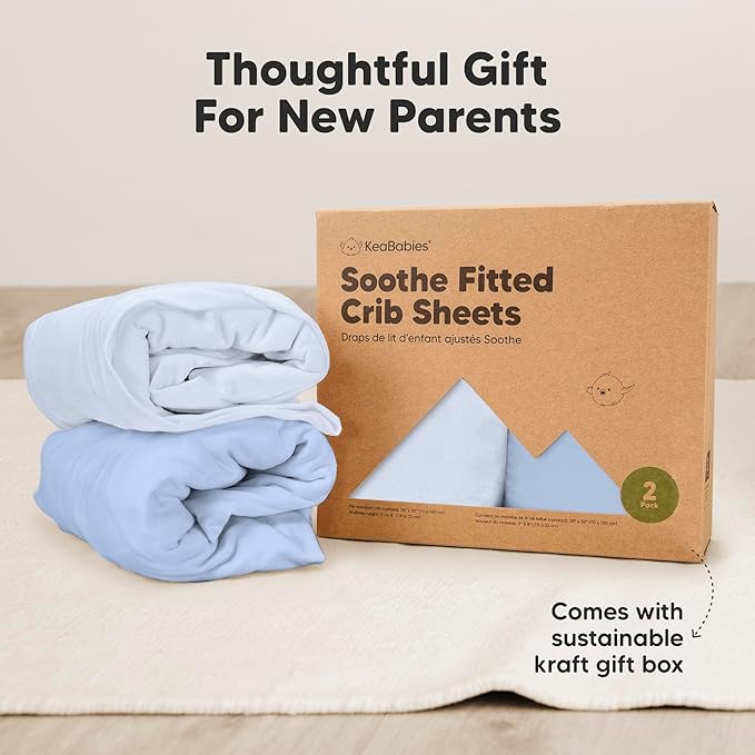 KeaBabies 2-Pack Organic Crib Sheets for Boys, Girls - 52x28 Fitted Crib Mattress Sheet Neutral, Breathable Jersey Cotton Cover for Baby Bed, Toddler Mattress, Soft & Cute Prints (Blue Flax)