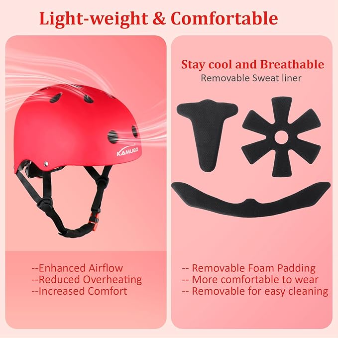 KAMUGO Kids Adjustable Helmet, with Sports Protective Gear Set Knee Elbow Wrist Pads for Toddler Age 2-8 Boys Girls, Bike Skateboard Hoverboard Scooter Rollerblading Helmet Set
