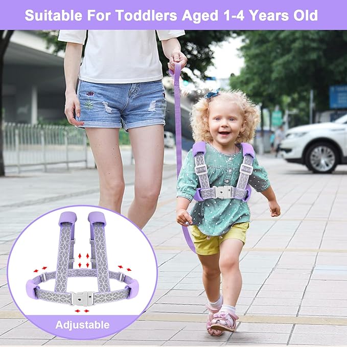 Accmor 3 in1 Toddler Harness Leash, Reflective kid Harness with Anti Lost Wrist Link, Harness Leash for Toddlers, Child Walking Harness kids Leash Wristband Rope Belt with Lock for Baby Girls (Purple)