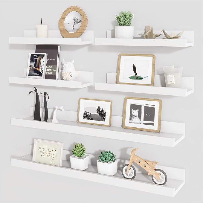 Axeman Picture Ledge Shelf, Floating Shelves for Wall Decor Storage Set of 6, 24 inch Floating Wall Mounted Shelves, Wall Shelves with Lip for Living Room, Bedroom, Nursery, Bathroom, Kitchen, White