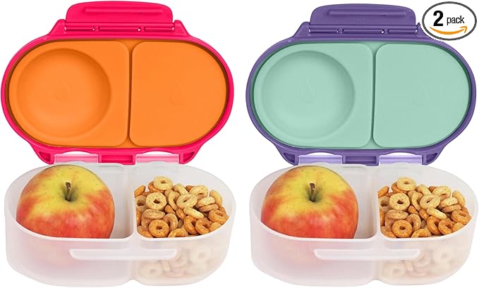 b.box Snack Box (2-pack) Reusable Snack Containers with Lids – Bento Box for Kids & Toddlers, Leakproof Lunch Box, BPA-Free and Dishwasher Safe Snack Container (S'shake + Lilac Pop, 1 3/4 Cup)