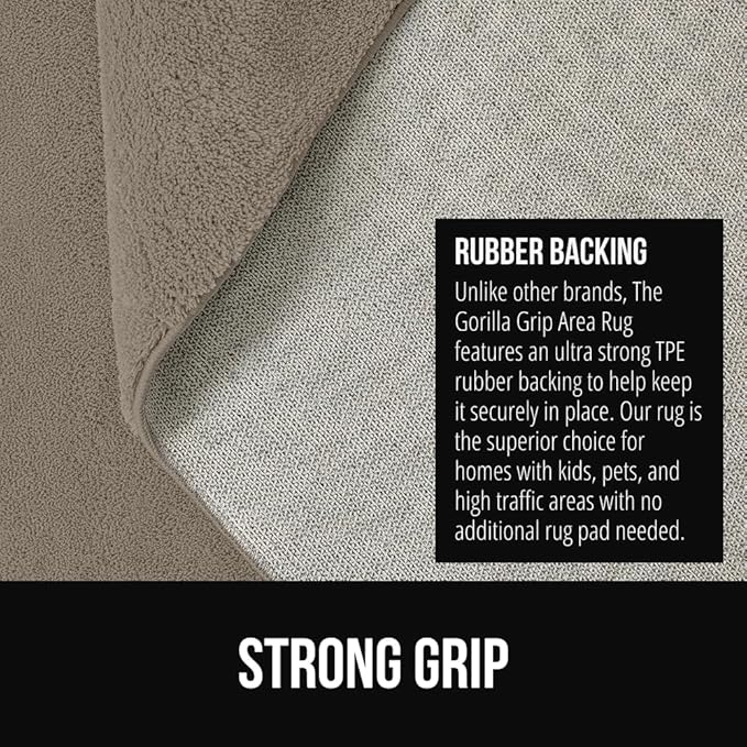 GORILLA GRIP Ultra Soft Washable Area Rug, 8x10, Stain and Slip Resistant Plush Thick Carpet for Bedroom Living Room, No Shed Floor Rugs, Pet Friendly, Dorm Essentials, Kids Nursery Home Decor, Taupe