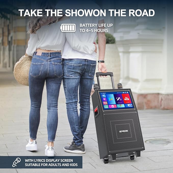 Karaoke Machine with Lyrics Display Screen for Adults, Built-in 15 Inches Tablet, Bluetooth Speaker with 2 Wireless Mics, 1000W Peak Power, DJ Lights, Portable Karaoke System for Any Occasion