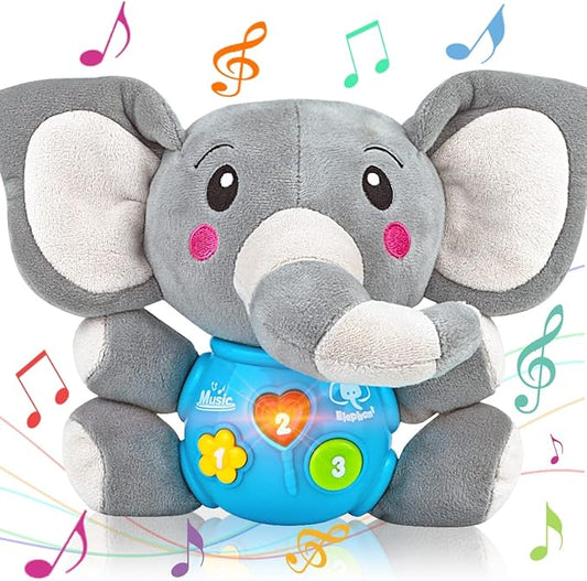 Aitbay Plush Elephant Music Baby Toys 0 to 6 Months, Cute Stuffed Animal Light Up Baby Toys Newborn Baby Musical Toys for Infant Babies Boys & Girls Toddlers 6 to 12 Months
