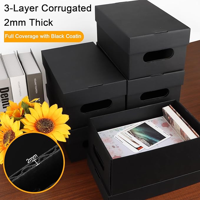6PCS Photo Storage Box for 4"x6" Photos,10.2“ x 6.5“ x 4.7“ Picture Box Store and Protect Pictures,Documents Black