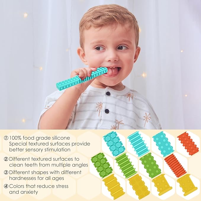 ERKOON Sensory Chew Toys for Autistic Children, 4 Pack Silicone Chewy Tube Oral Motor Tools for Sensory Kids with Autism, Biting, ADHD, SPD, Chewies with Special Needs, Teething Sticks Toys (4 Pack#3)