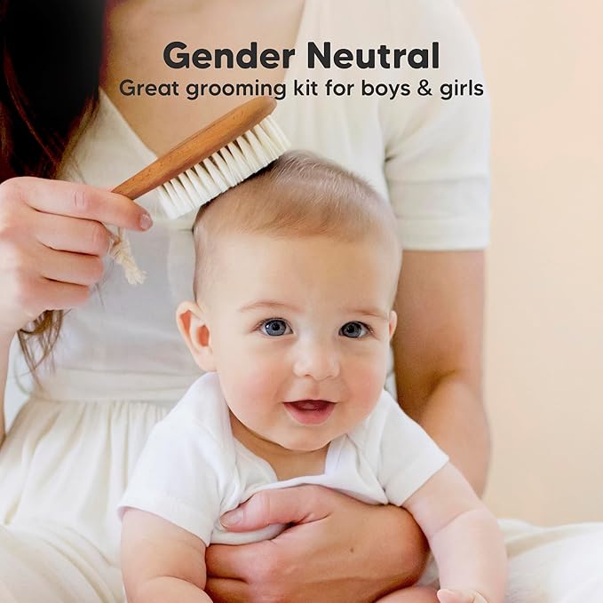 Baby Hair Brush and Comb Set for Newborn - Wooden Baby Hair Brush Set with Soft Goat Bristle, Baby Brush Set for Newborns, Baby Brush and Comb Set Girl, Boy, Toddler Cradle Cap Brush(Oval, Golden Oak)