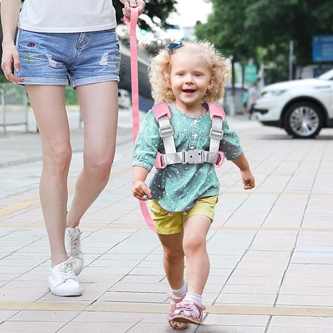 Accmor 3 in1 Toddler Harness Leash with Anti Lost Wrist Link, Harness Leash for Toddlers, Baby Leash, Child Walking Harness Kids Leash Wristband Rope Belt with Lock for Girls to Outdoor Travel (Pink)