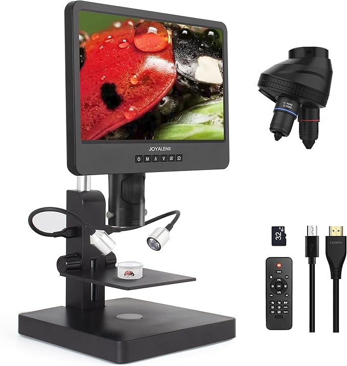 JL249PS 3 Lenses 10 Inch HDMI LCD Digital Microscope, UHD 4000× 24MP Biological Microscope with Prepared Slides, Coin Microscope for Full-Size Coins Error Coins, PC/TV Compatible, 32G Card