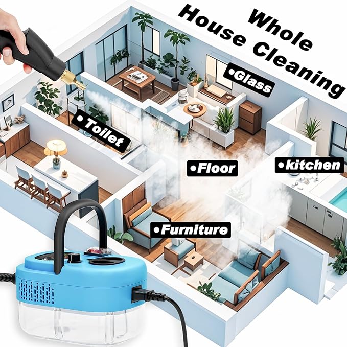 2500W Handheld Steam Cleaner,Portable Car Steamer For Auto Detailing,High-Temperature and Pressure Steam Cleaner For Home, Steam Cleaning Machine for Furniture,Kitchen,Grout,Floor,Tile (Blue)