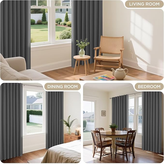 Joydeco Blackout Curtains 96 Inches Long, Thermal Insulated Black Out Curtains 2 Panels Set for Bedroom, Room Darkening Drapes for Living Room Window (W52 x L96 Inch, Light Grey)