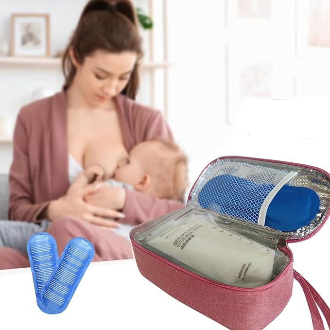 Insulated Breastmilk Cooler Bag with 2 Ice Packs - Breastmilk Cooler Organizer Bag for Daycare, Breastfeeding Mom Travel Outdoor