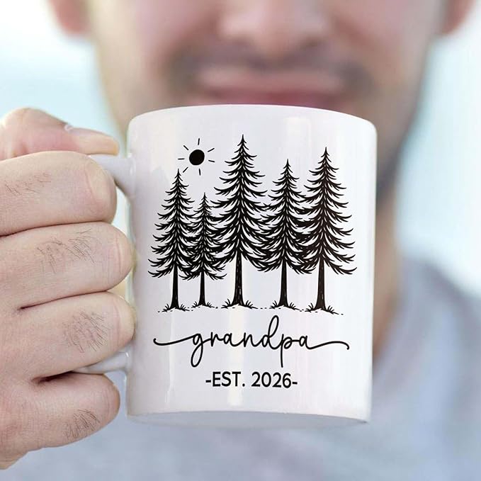 Grandpa EST 2026 Accent Coffee Mug, Personalized Grandpa Mug Gift For Soon To Be Grandfather Pawpaw, Customized Name Grandad White Cup 11 15 Oz, New Grandfather Pregnancy Announcement Ceramic Cup