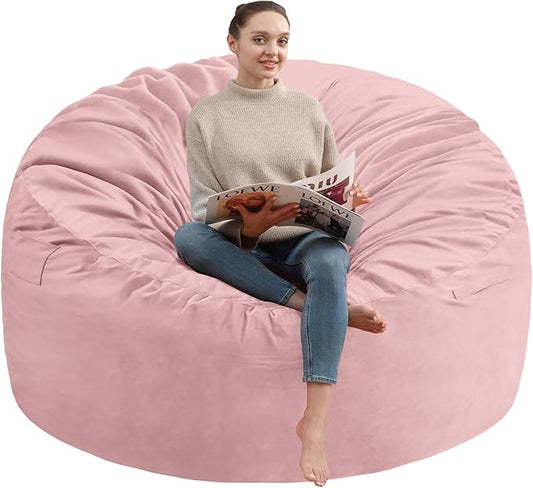 3FT Bean Bag Chair, Comfy Bean Bag Chairs with Memory Foam Filled, Fluffy Beanbag Sofa with Dutch Velvet Cover, Round BeanBag Chairs for Living Room, Playroom - Light Pink