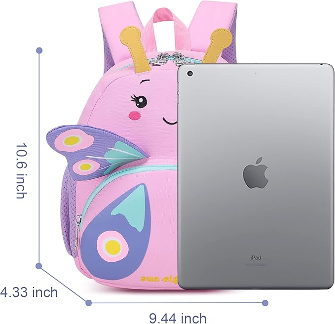 3D Butterfly Toddler Backpack - Cute Animal Cartoon Mini Travel Bag for Girls 1-3 Years,Waterproof Kids Preschool Backpack with Personalized Design (Butterfly Style)