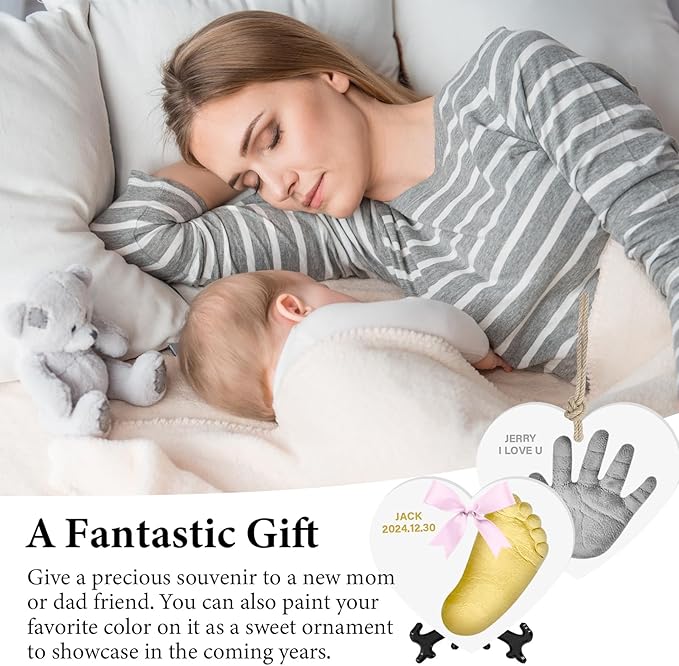 Baby Handprint Footprint Keepsake Ornament Kit, Personalized Baby Foot Printing Kit for Newborn Clay Impression Handmade DIY Imagination to Create
