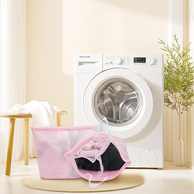 2 Pcs Special Zoning laundry bag for delicates with handles mesh laundry bags washing machine laundry totes travel storage and sorting bag (Pink2)