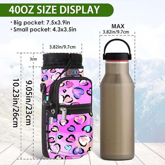 icolor Water Bottle Carrier Bag with Strap 25/32/40 oz Crossbody Bottle Holder with Phone Pocket Sling Sleeve Insulated Neoprene Water Bottle Pouch for Walking Travelling