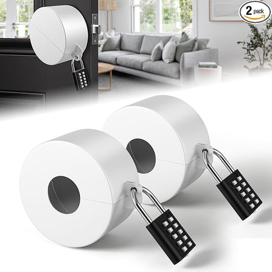 2 Pack Door Knob Lockout Device, Door Knob Cover Lock, Child Proof Door Knob Covers with Combination Padlock, Door Handle Lock for Dementia Elderly Safety, Temporary Door Lock -White