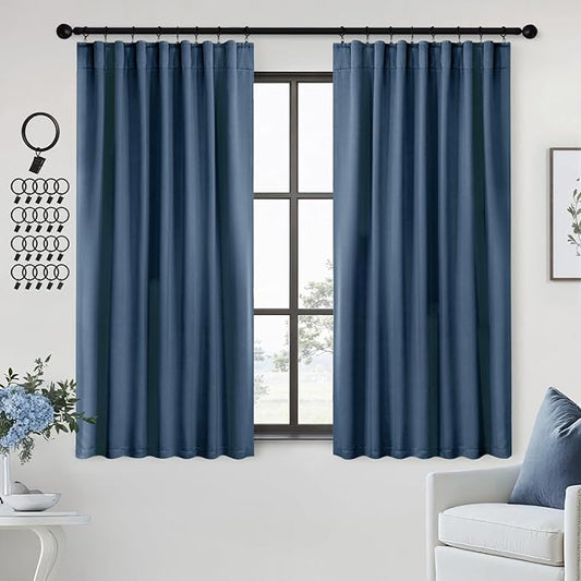 ANRODUO Back Tab Blackout Curtains for Bedroom Living Room, Rod Pocket Pinch Pleated Thermal Insulated Room Darkening Curtains 72 Inches Long 2 Panels, Stone Blue, 42 x 72 Inch