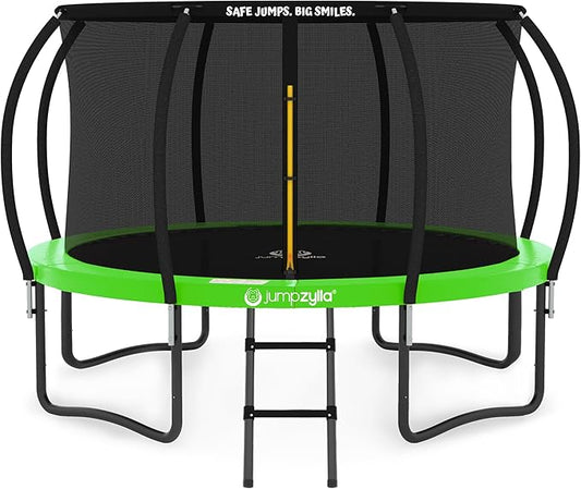 JUMPZYLLA Trampoline Outdoor 8FT 10FT 12FT 14FT 15FT 16FT with Enclosure and Ladder, ASTM Approved Recreational Trampoline for Kids and Adults, Anti-Rust Coated Frame