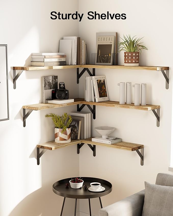 AMADA HOMEFURNISHING Long Wall Shelves, Rustic Farmhouse Style, Wood Floating Shelves for Wall Decor, Bathroom & Bedroom Storage, Living Room Book Shelves, 6pcs