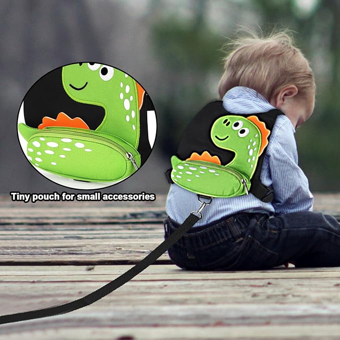 Accmor Toddler Harness Leash, Cute Dinosaur Kids Harness Child Leash with Anti Lost Wrist Link for Outdoor Travel, Adorable Baby Walking Harness Wristband Assistant Strap for 1-3 Years Old Boys Girls