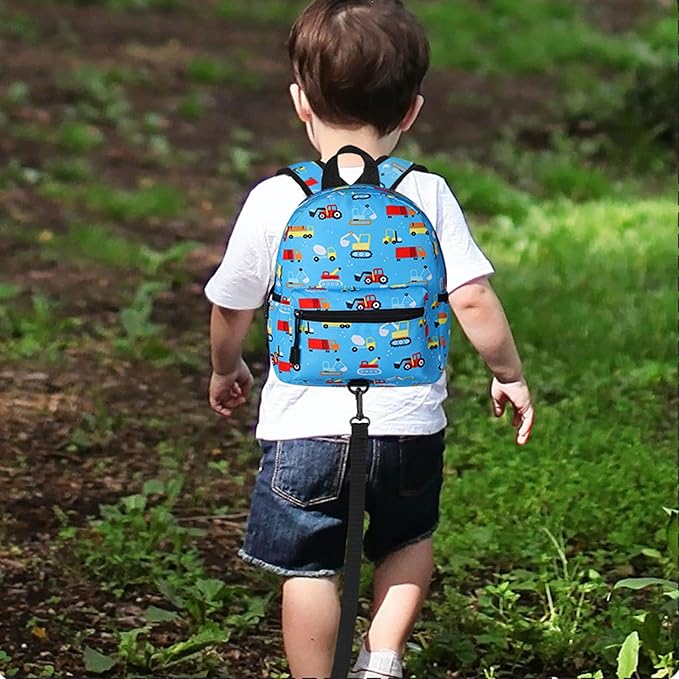 Accmor Toddler Backpack with Leash, Baby Backpacks with Anti Lost Wrist Link, Cute Mini Kids Backpack Leash Walking Harness for Travel, Small Excavator Backpack Tether for Boys Girls 1-3 (Light Blue)
