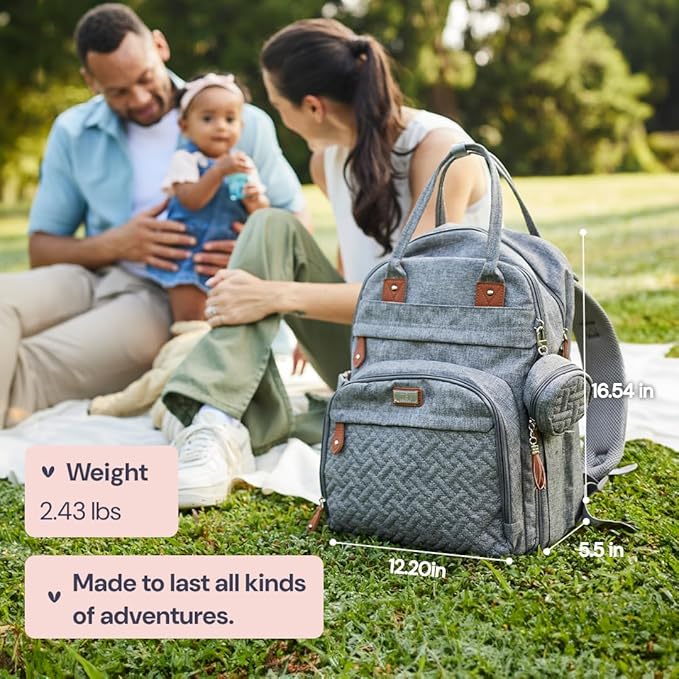 BabbleRoo Diaper Bag Backpack - Baby Essentials Travel Tote - Multi Function Waterproof Diaper Bag, Travel Essentials Baby Bag with Changing Pad, Stroller Straps & Pacifier Case - Unisex, Dark Gray