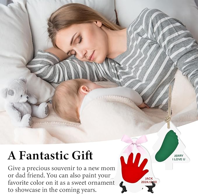 Baby Handprint Footprint Keepsake Ornament Kit, Personalized Baby Foot Printing Kit for Newborn Clay Impression Handmade DIY Imagination to Create