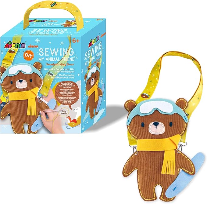 Avenir Sewing Kit for Kids Birthday Gifts for Kids Aged 6 Corduroy Fabric With Shoulder Strap Safe Needles Pre-cut Felt Easy DIY Arts and Crafts for Boys and Girls Stuff No Mess with Full Instructions
